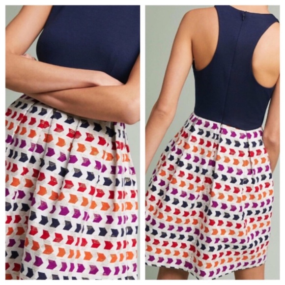 HUTCH Arrowhead Taffeta Jacquard Skirt Racerback Stretch Top Fit-n-Flare Dress - Picture 2 of 3